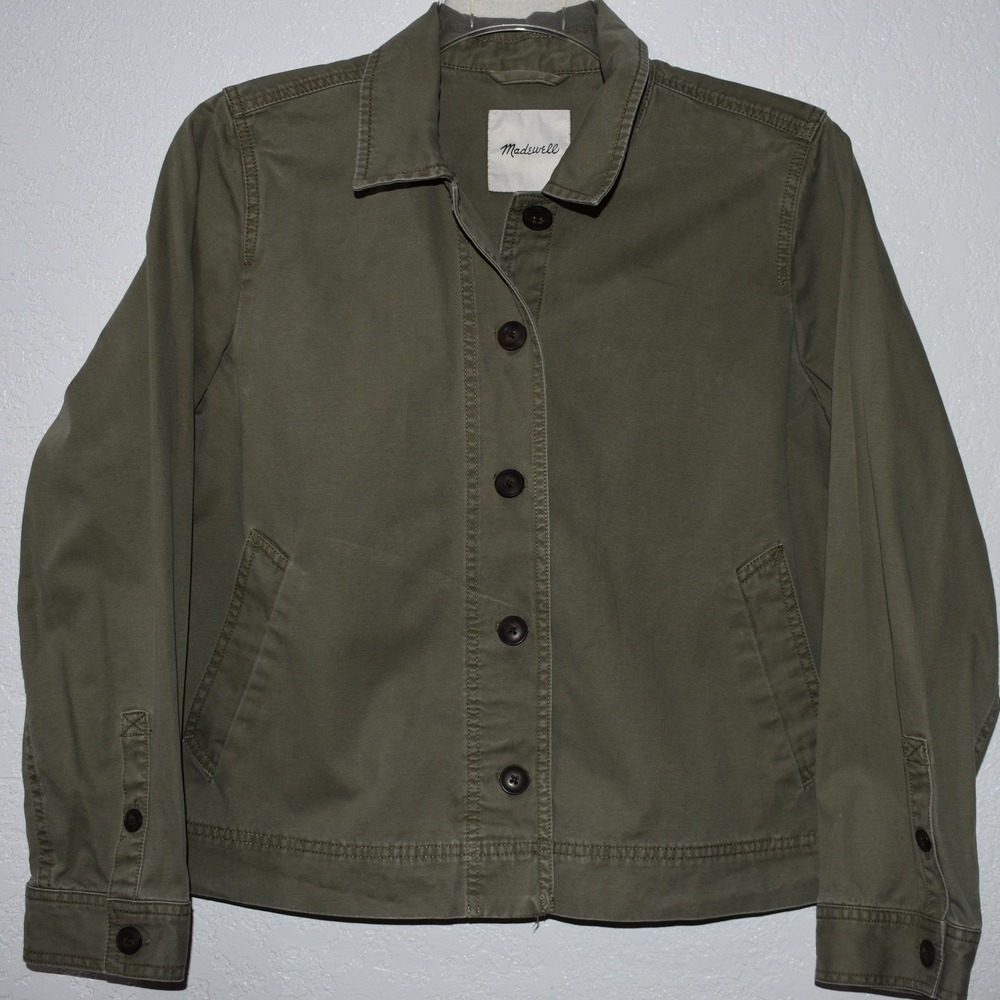 Madewell Womens Olive Green Cotton Button Front Chore Military Jacket Large